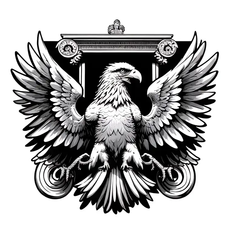 Roman Eagle With Wings Spread With Roman Pillar In Background And Also The Colossuem