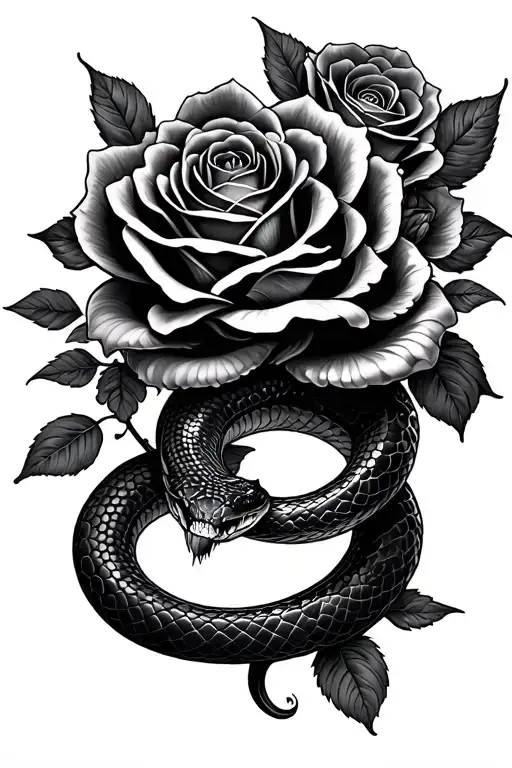 Snake And Roses Blooming