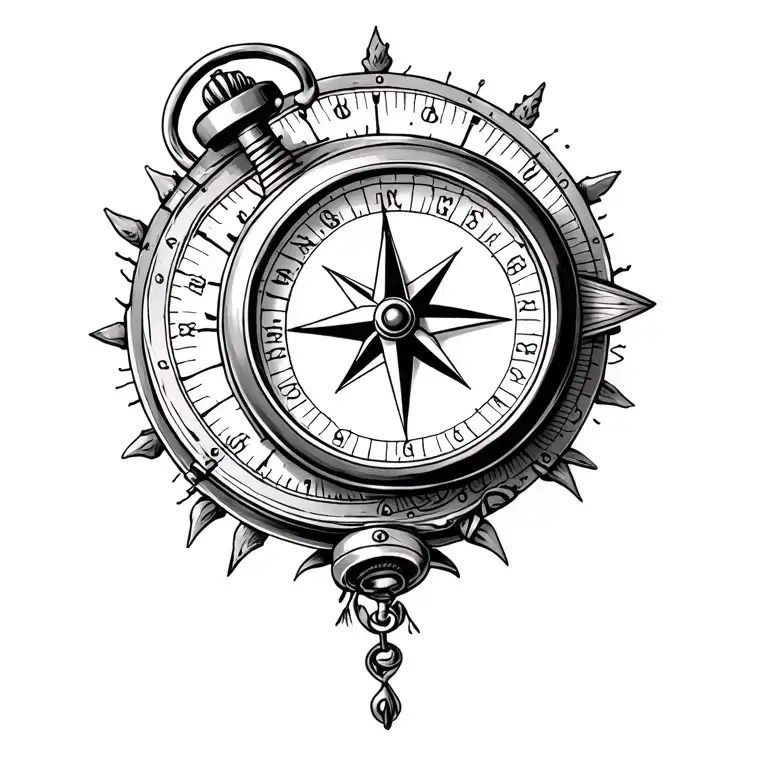 Compass And Old Pocket Watch Surrounded