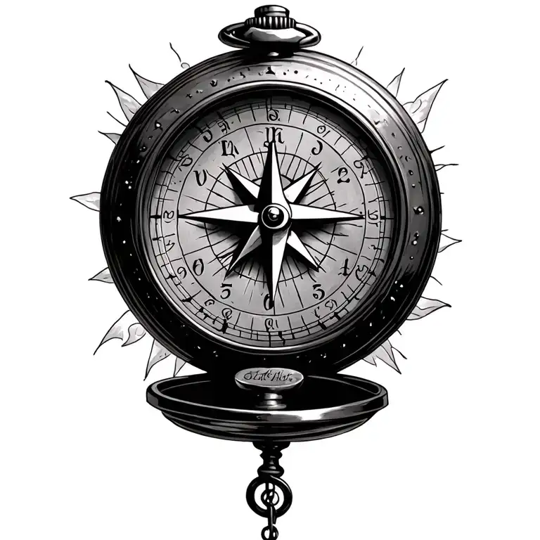 Compass And Old Pocket Watch Surrounded