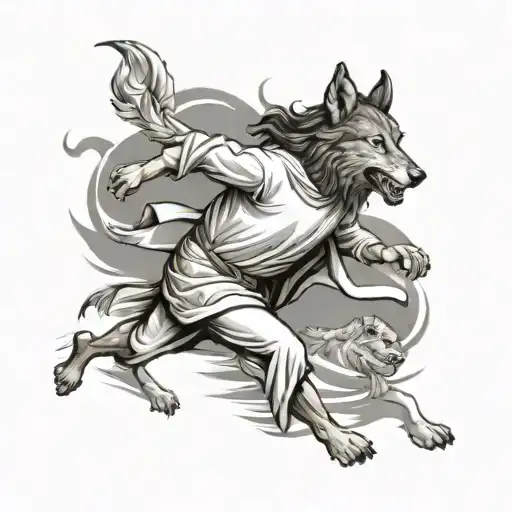 Jesus Running Towards Wolf And Lamb