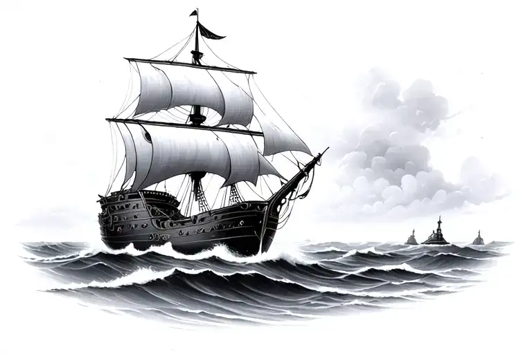 Black Pearl Ship On Misty Sea