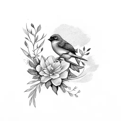 Bird With Flowers