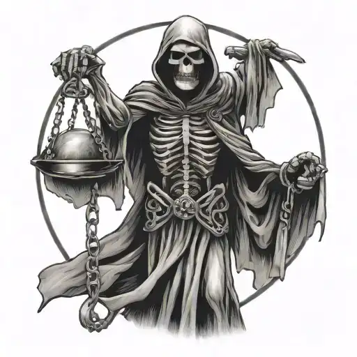 Grim Reaper Holding Justice Scale
