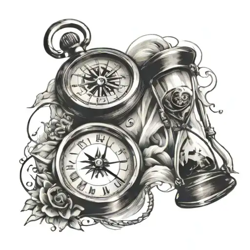 Clock Hourglass Compass