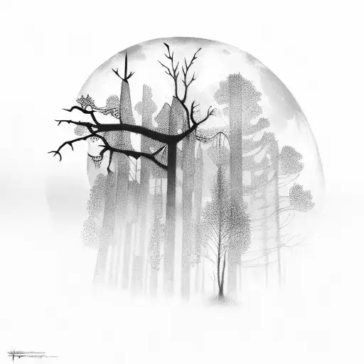 A Hauntingly Beautiful Moonlit Forest With Spiderwebs Hanging From The Trees
