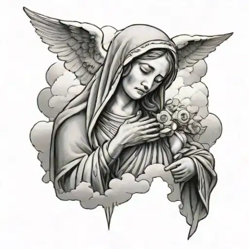 Virgin Mary With Clouds Floating