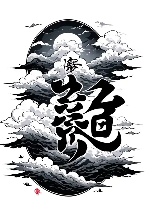 Kaizen Symbol Incorporating Elements With Clouds