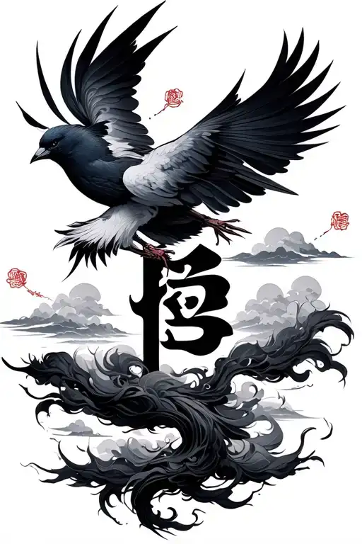 Kaizen Symbol Incorporating Elements With Clouds And Birds