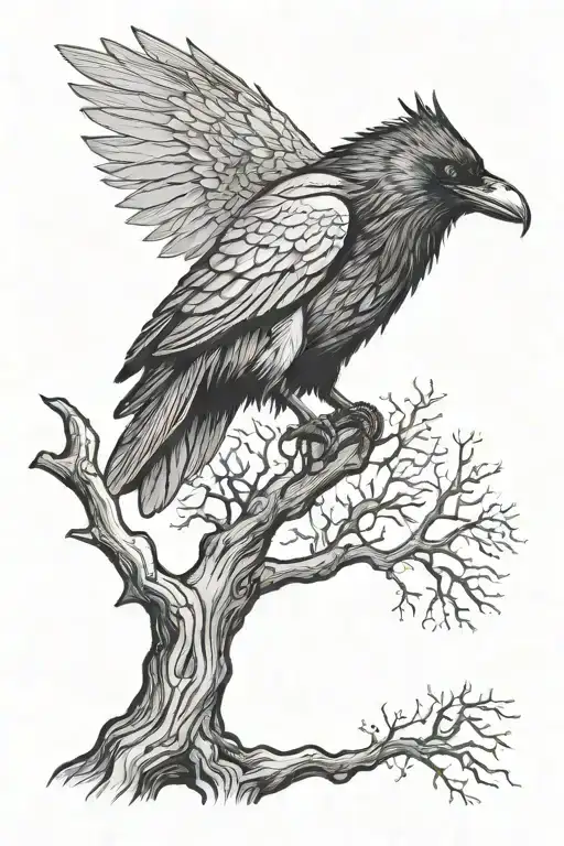 Raven And Tree Over Shoulder With Wolf Howling And Dracula