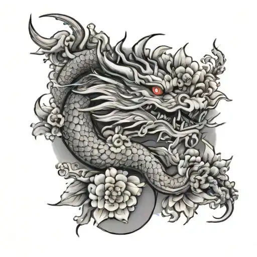 Japanese Dragon Tattoo With Japanese Flowers