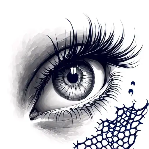 Hazel Eye With Lashes Collabrate With A Symbok Of Navy With Fishnet In Background