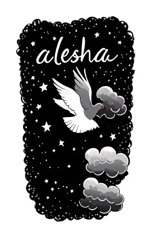 Name Alesha With Stars And Cloud With Dove Flying Away