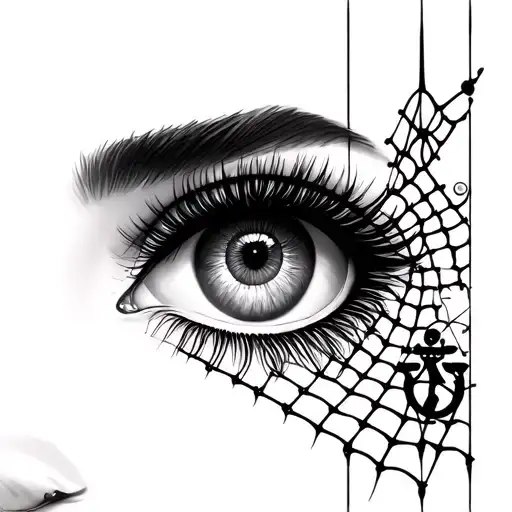 Generate A Girls Hazel Eyelash And Fishnet Background And A Symbol Of The Navy