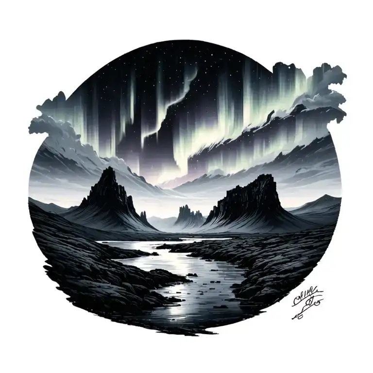 Northern Lights Over Iceland Landscape