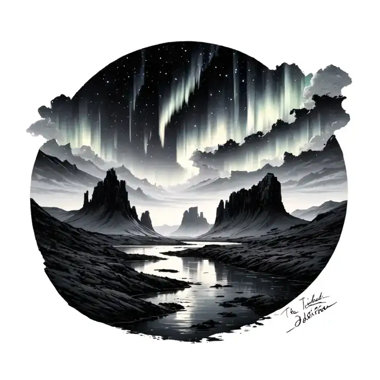 Northern Lights Over Iceland Landscape