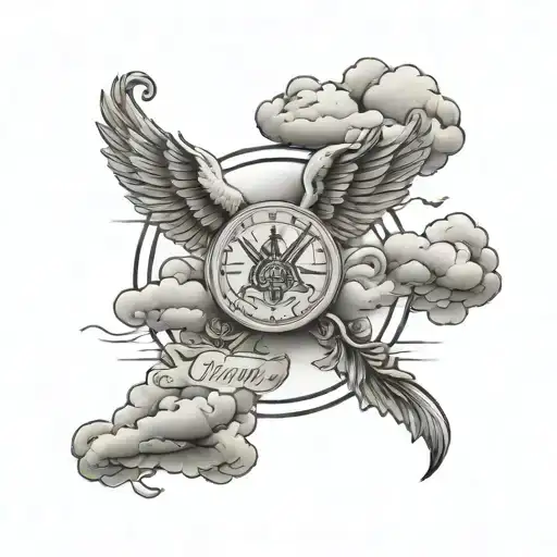 Memorial Tattoo With Cloudy Background And Saying Llg In The Middle