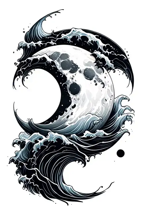 Moon Mixed With Waves Forming