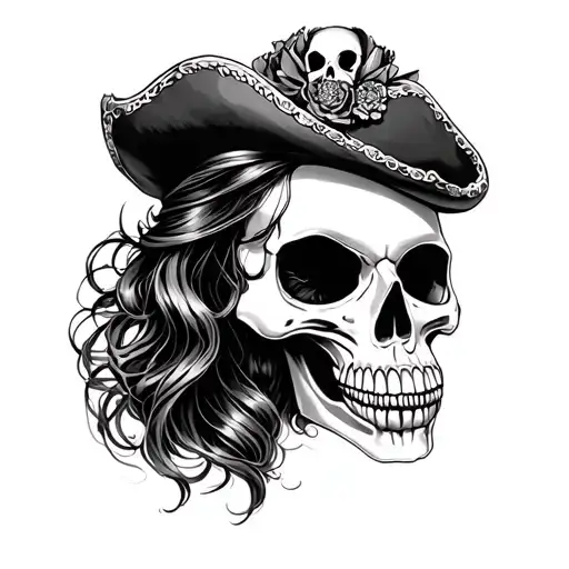 Catrina Kissing Skull In A Pirate Style