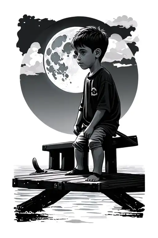 Lil Boy On Dock Full Moon