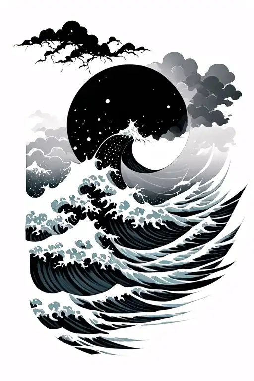 Japanese Waves With A Moon