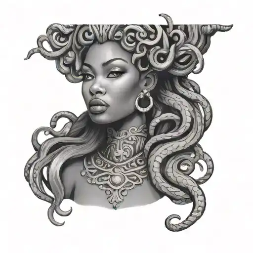 Beautiful African American Woman Vs Medusa African American