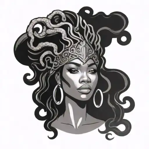 Beautiful African American Woman Vs Medusa African American One Face Half