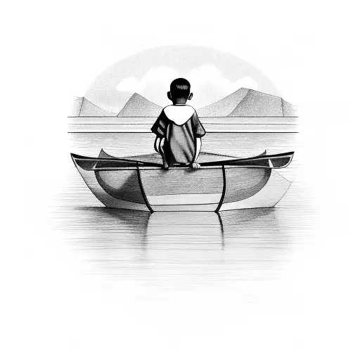Boy And Father In A Rowboat From A Side View