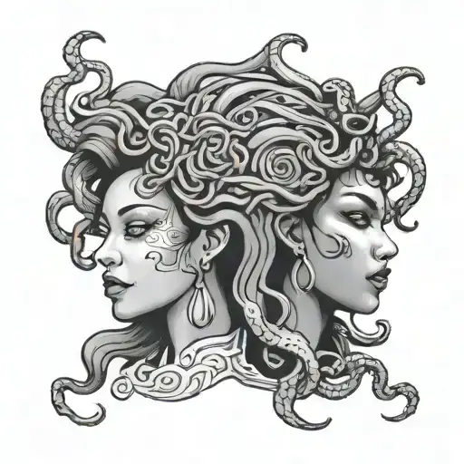 One Face Half Beautiful Black Woman Other Half Black Medusa