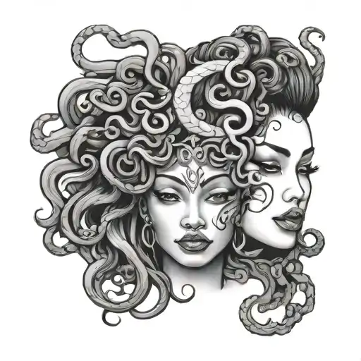 One Face Half Beautiful Black Woman Other Half Black Medusa Good Vs Evil