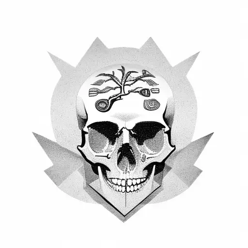 A Skull Surrounded By Egyptian Hieroglyphs Representing Different Branches Of Knowledge