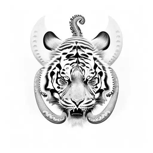 Tiger Head With Octopus Tentacles
