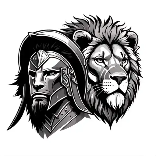 Spartan Warrior And A Lion