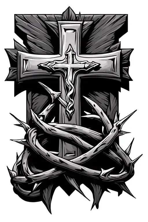 Catholic Cross With Thorns Wrapped Below
