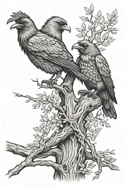 Odin Huginn And Muninn Perched On A Tree