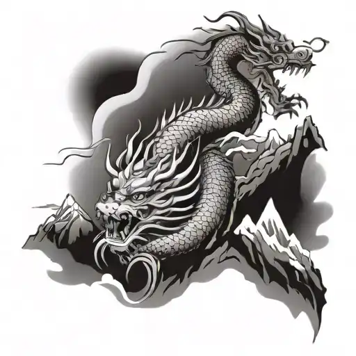 Chinese Dragon Wrapping A Mountain Landscape