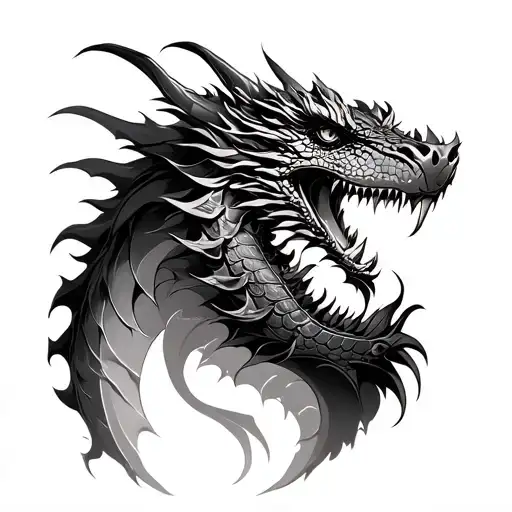 Dragons Head From Shoulder To Chest Tattoo With Dragon Scaled Armor Going Down The Arm