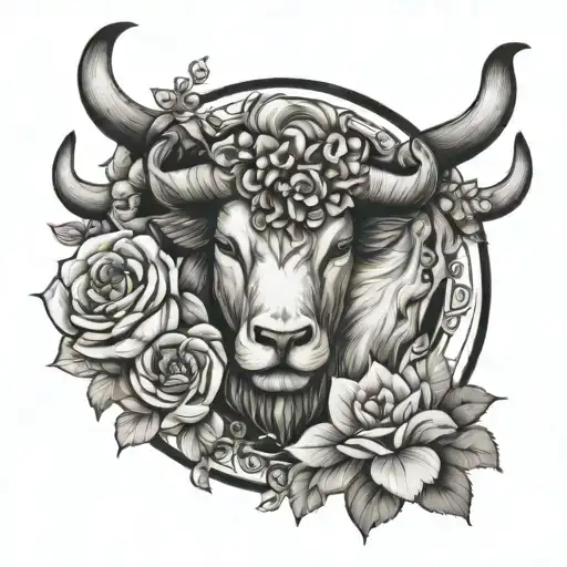 Leo And Taurus Zodiac Symbol With Flowers Intertwined