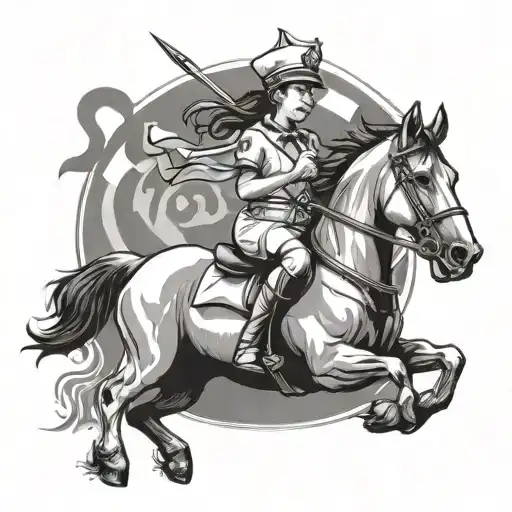 A Nurse Riding A Horse With A Dart In Hand