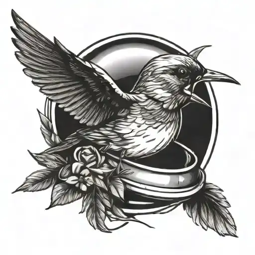 Swallow Bird Flying With Olive Branch And Space Helmet