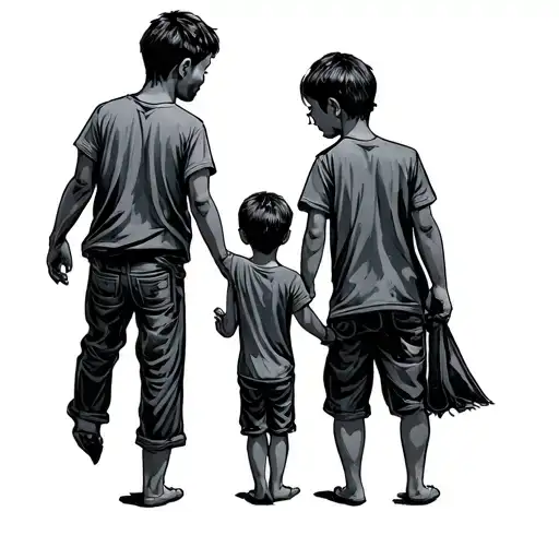 Father With 2 Sons Holding Hands
