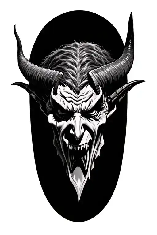 Devil Head Tattoo On Bicep Nonfigurative Black White