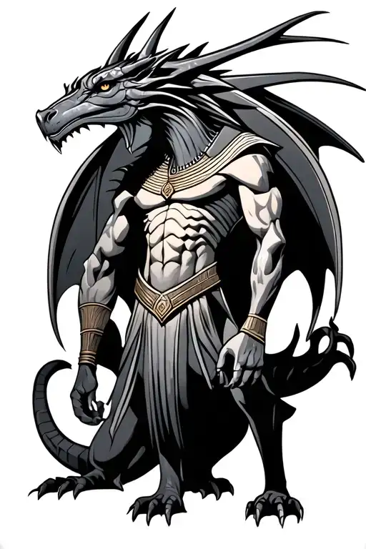 Anubis Standing With A Dragon
