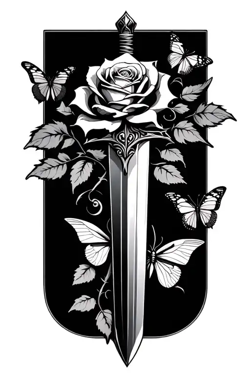 Simple Rose Sword And Butterfly