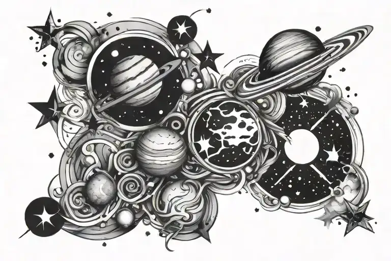 Wrist Tattoo With Galaxy Stars And Planets Like A Bracelet