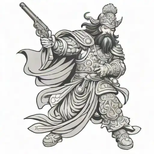 Guan Yu Holding A Gun