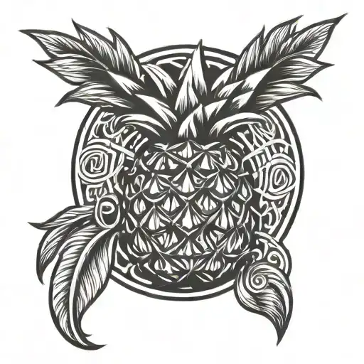 Pineapple In A Celtic Knot Circle With A Line Thought It