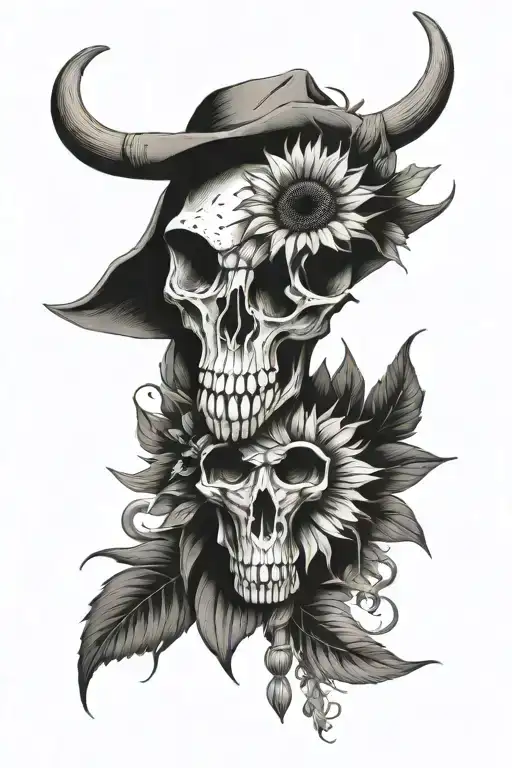 Longhorn Skull With Sunflowers