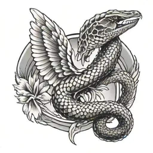 Wing Tattoo With A Snake