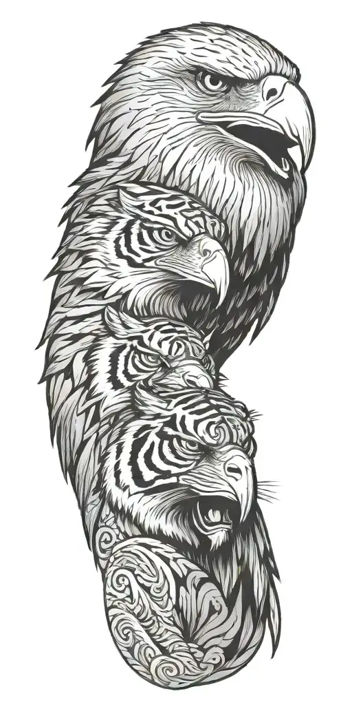 An Eagle On Top Of A Bengal Tiger